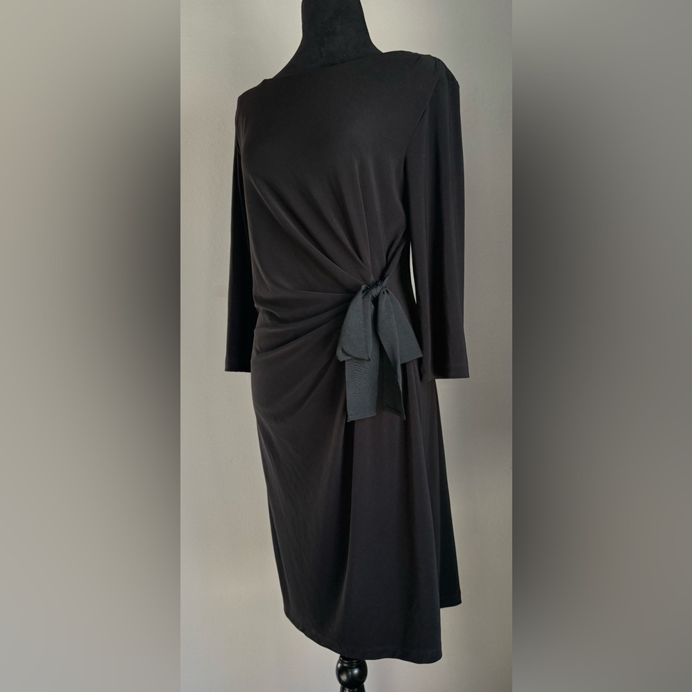 Just Taylor, Classic Black Side Cinch 3/4 Sleeve Dress, Size 10